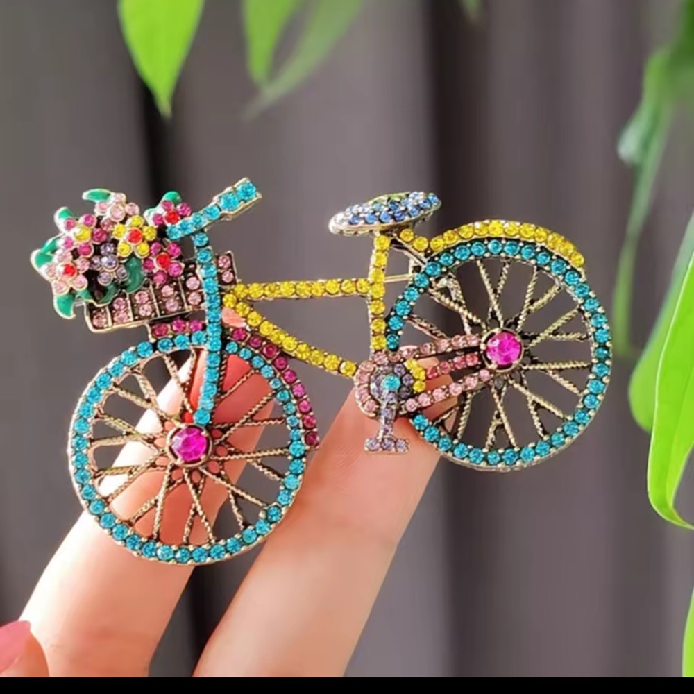 Multicolor Crystal Bicycle Brooch - Decorative Women’s Accessory